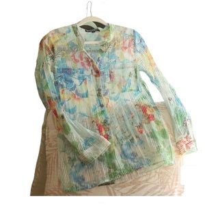 Cheryl Nash Floral Blouse Long Sleeve - Coverup - Lightweight - Sz S